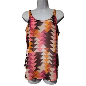 Old Navy sheer sleeveless scoop neck tank top black pink‎ orange geometric XS